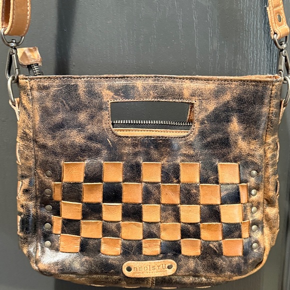 Bed Stu Keiki Brown and Tan Checkered Crossbody Bag - Picture 2 of 11